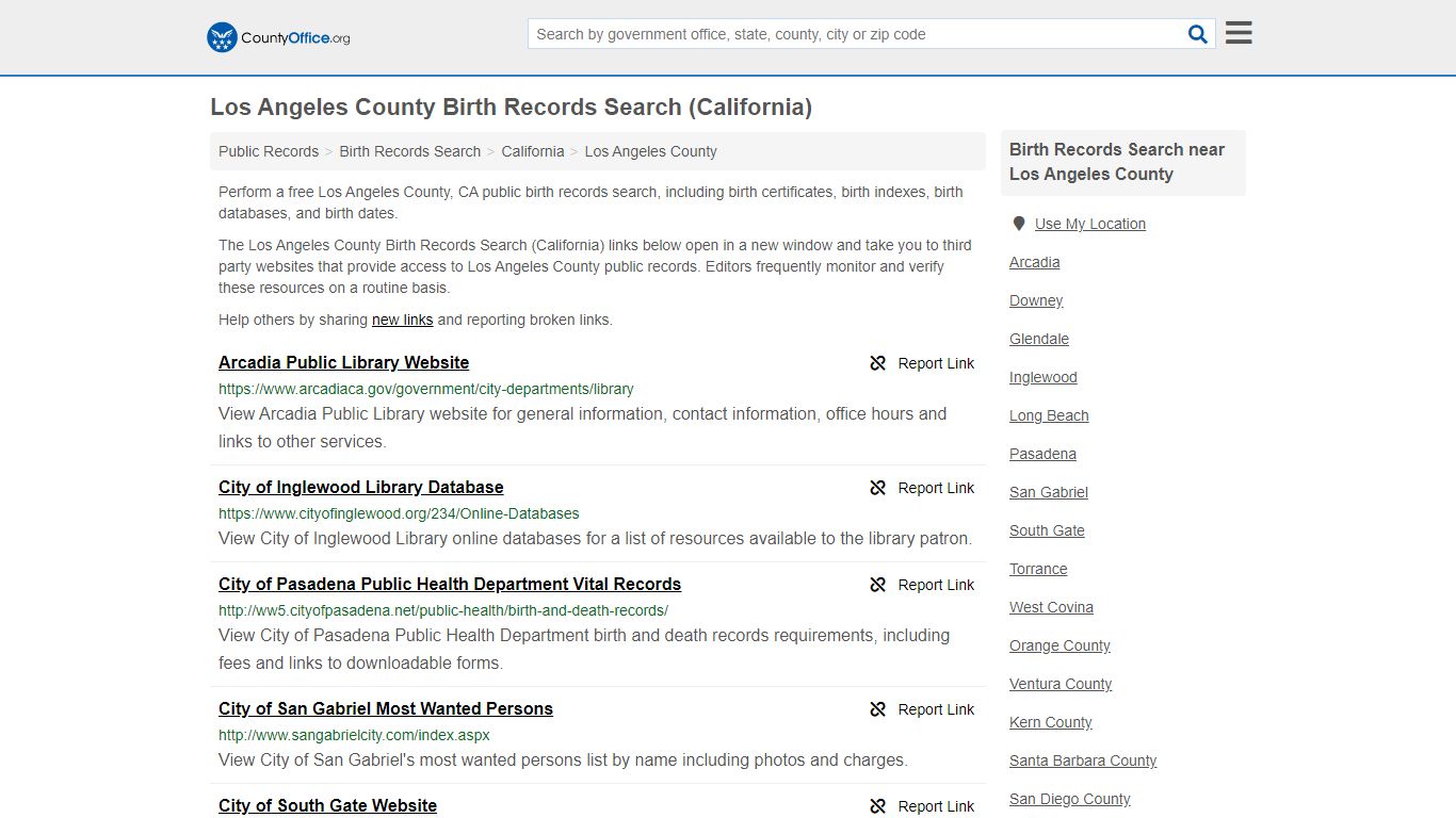 Birth Records Search - Los Angeles County, CA (Birth ...